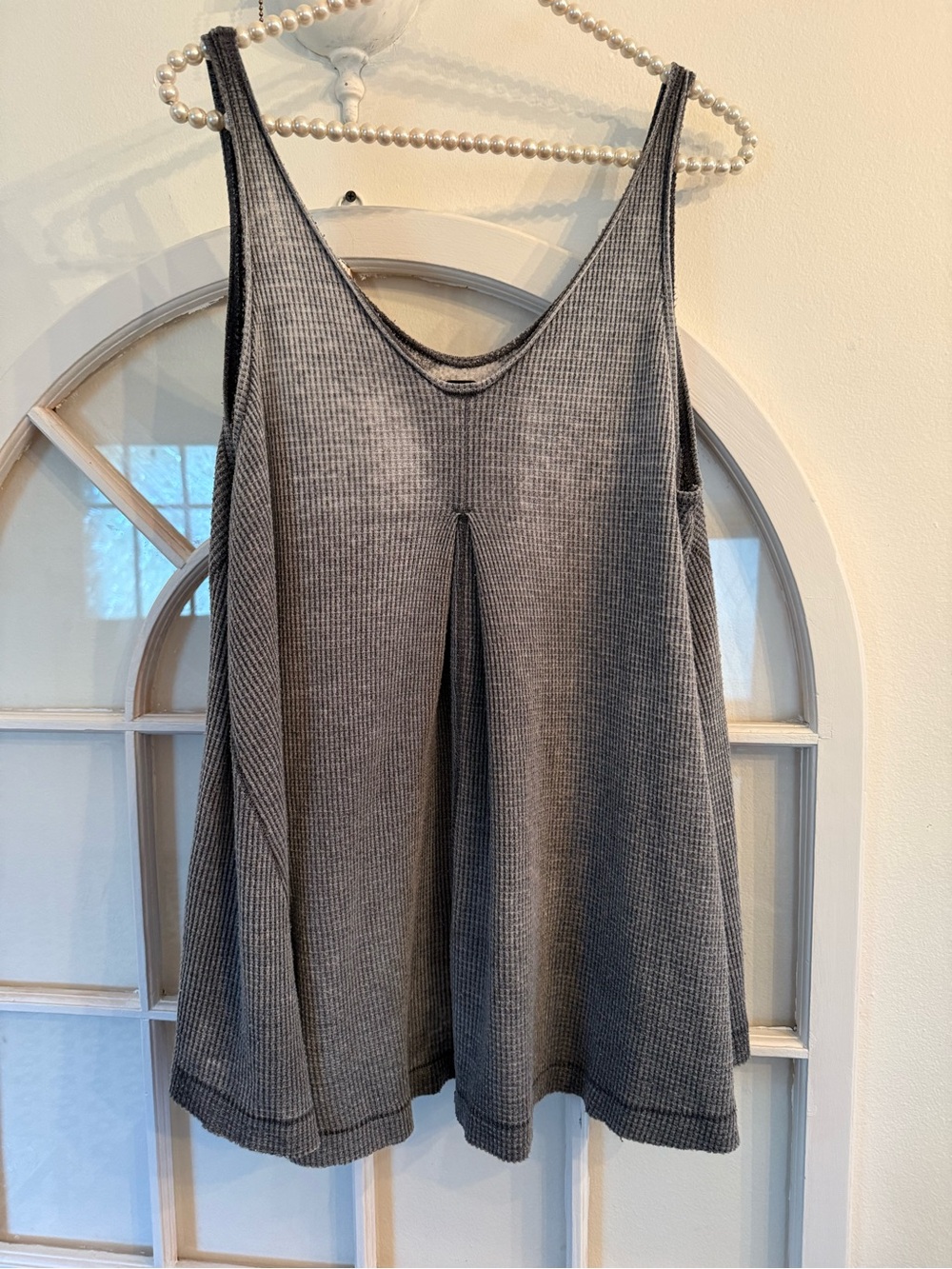 Free People Tank We The Free Gray Waffle Knit Thermal Tank Top Flowy - Size Smal